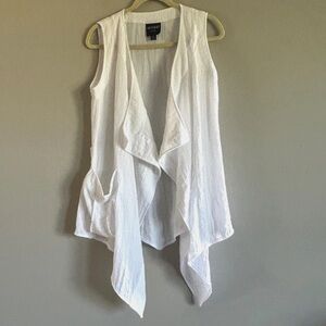 Women's White Vest Size 6 Lagenlook Assemtrical Flowy Long Pocket Insight Artsy